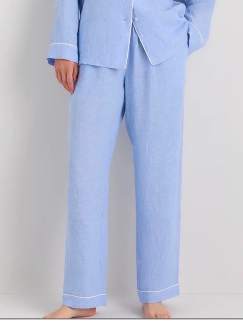 Quince 100% European Flax Linen Pajama Pant Blue with Piping size S